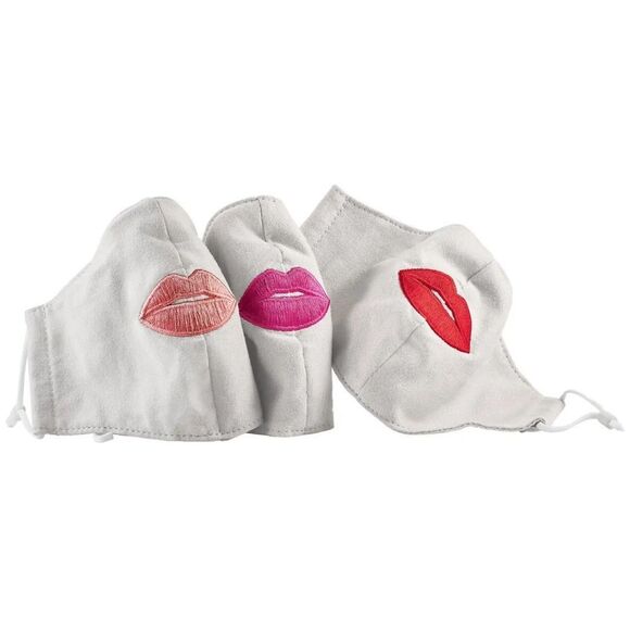 Sephora grey reusable 3 piece Lip Embroidered Face Masks. - Picture 1 of 3